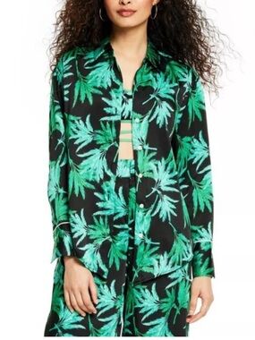 Fe Noel x Target Feathered Palm Print Button-Down Blouse Shirt Top XL Resort